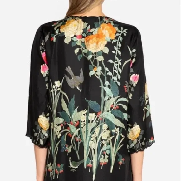 Johnny Was - Charlotte Rose Scalloped Silk Tunic - XL - Picture 7 of 16